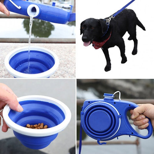 3-in-1 Dog Water Bottle + Foldable Bowl + Leash Hook – Outdoor Pet Travel Kit