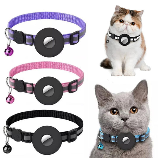 AirTag Pet Collar – Reflective Waterproof GPS Tracker Holder for Cats & Dogs (Nylon Adjustable)