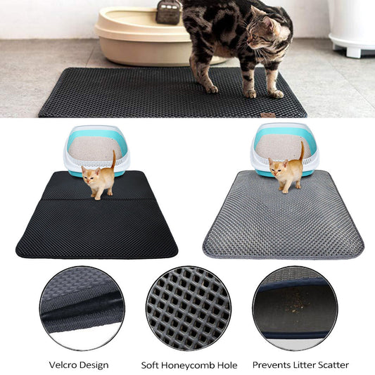 No-Mess Double Layer Cat Litter Mat – Anti-Scatter, Waterproof, Easy Clean